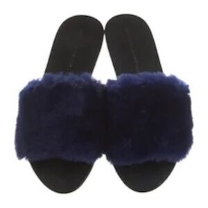 Loeffler Randal Slides "Isabel" Genuine Shearling & Leather in Eclipse